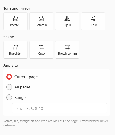 หน้าต่าง Adjust pages