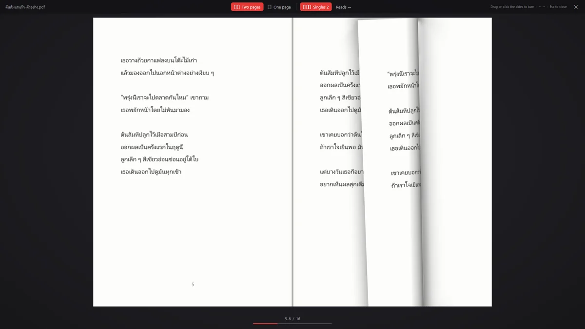 โหมดอ่านเต็มจอ ขณะกำลังพลิกหน้า